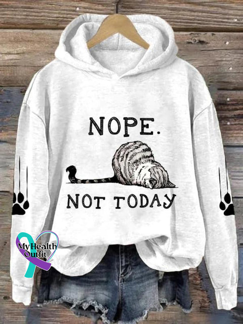 Cute Lazy Cat Nope Not Today Art Pattern Print Casual Sweatshirt White / S