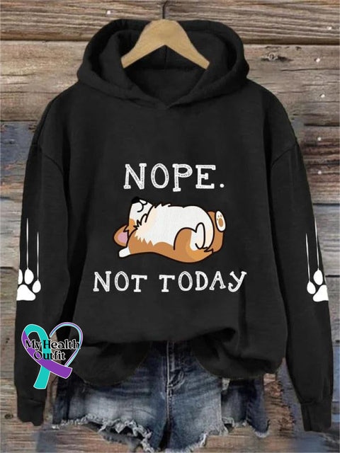 Cute Lazy Dog Nope Not Today Art Pattern Print Casual Sweatshirt Black / S