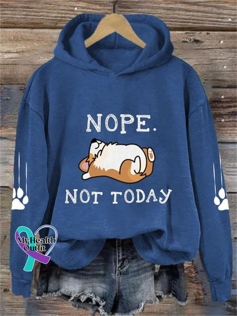 Cute Lazy Dog Nope Not Today Art Pattern Print Casual Sweatshirt Blue / S