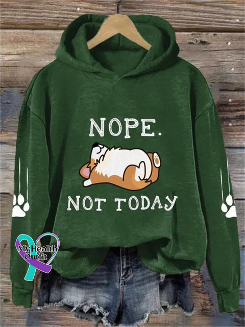 Cute Lazy Dog Nope Not Today Art Pattern Print Casual Sweatshirt Green / S