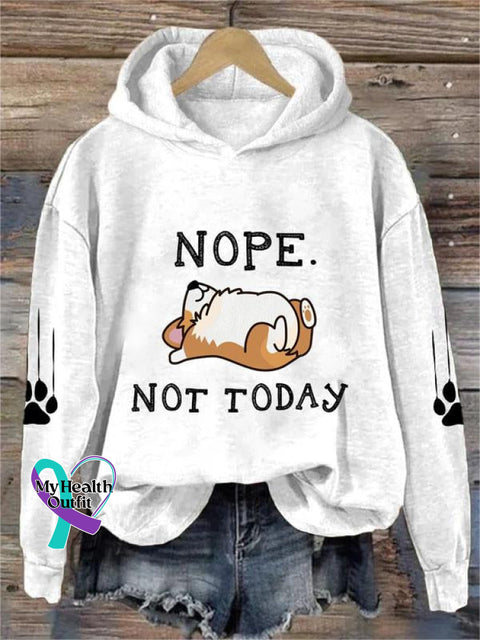 Cute Lazy Dog Nope Not Today Art Pattern Print Casual Sweatshirt White / S