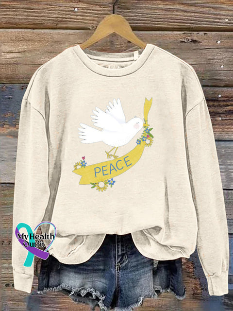 Cute Peace Dove Print Casual Sweatshirt Beige / S
