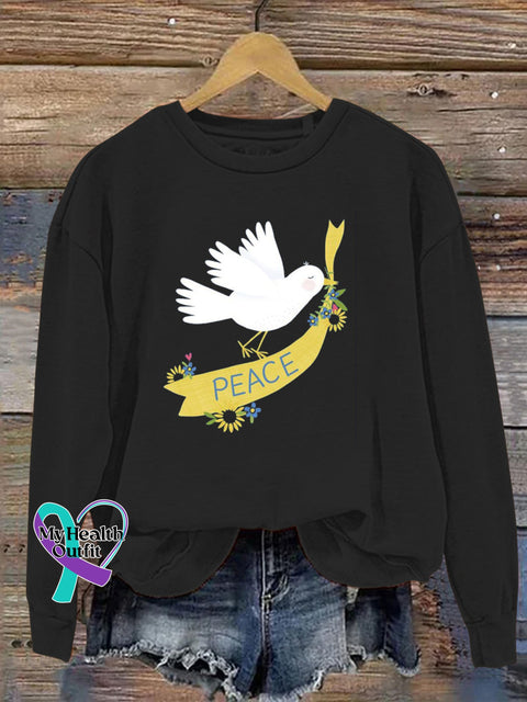 Cute Peace Dove Print Casual Sweatshirt Black / S
