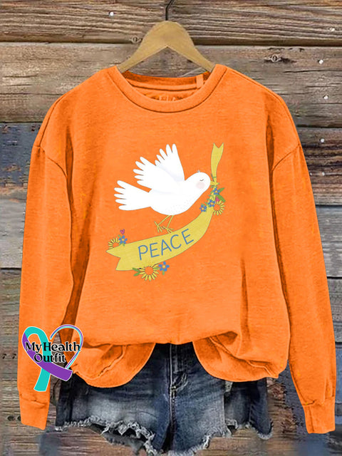 Cute Peace Dove Print Casual Sweatshirt Orange / S