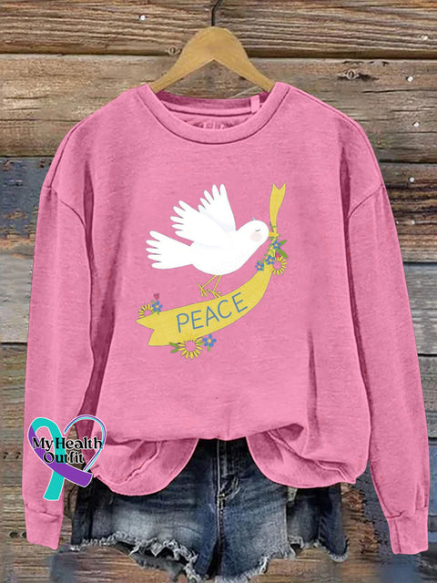 Cute Peace Dove Print Casual Sweatshirt Pink / S