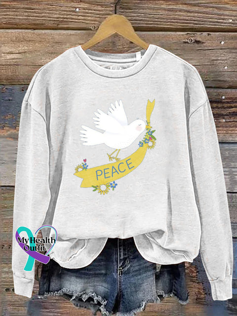 Cute Peace Dove Print Casual Sweatshirt White / S