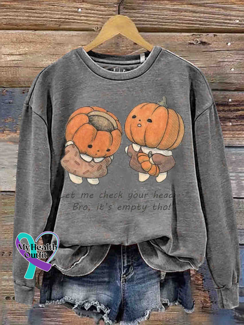 Cute Pumpkin and Empty Head Art Sweatshirt Grey / S