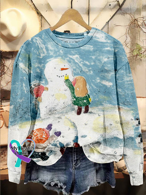 Cute Snow Scene Christmas Casual Print Sweatshirt Multicolor / S