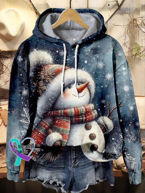 Cute Snowman Christmas Tree Print Casual Hoodie Sweatshirt Multicolor / S