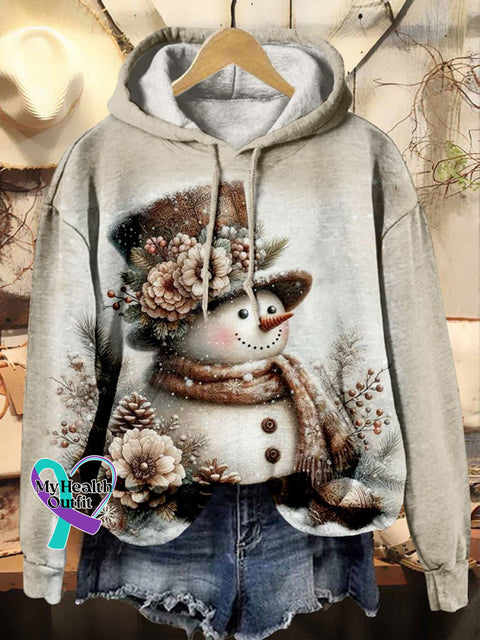 Cute Snowman Christmas Tree Print Casual Hoodie Sweatshirt Multicolor / S