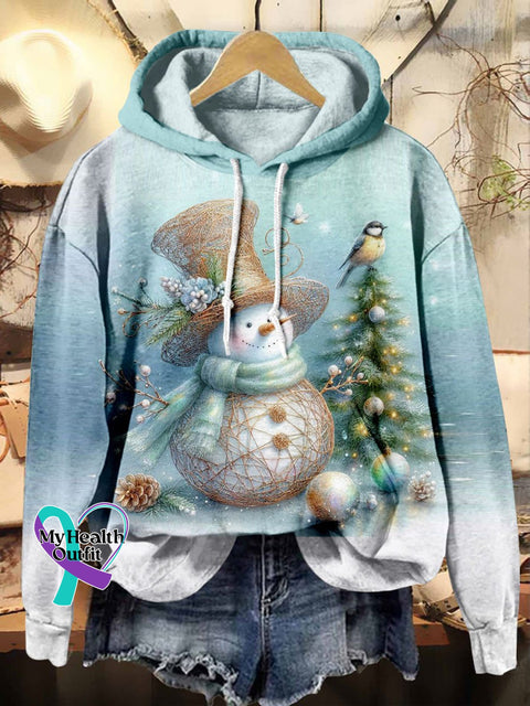 Cute Snowman Christmas Tree Print Casual Hoodie Sweatshirt Multicolor / S