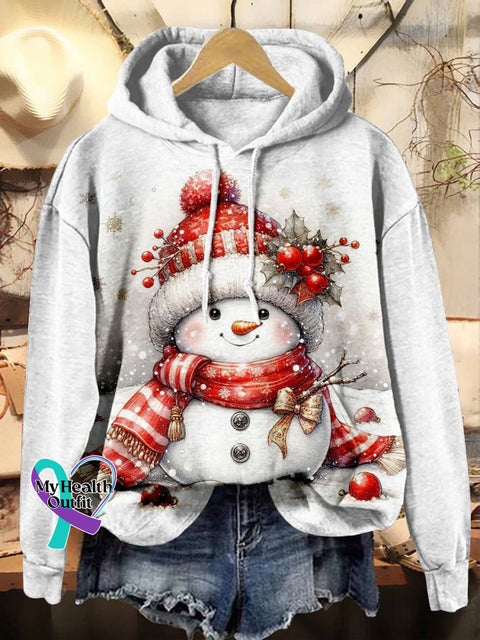 Cute Snowman Christmas Tree Print Casual Hoodie Sweatshirt Multicolor / S