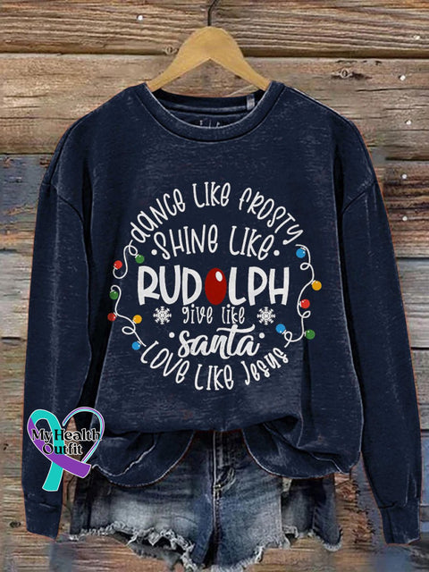 Dance Like Frosty Shine Rudolph Give Santa Love Jesus Christmas Print Casual Sweatshirt Navyblue / S