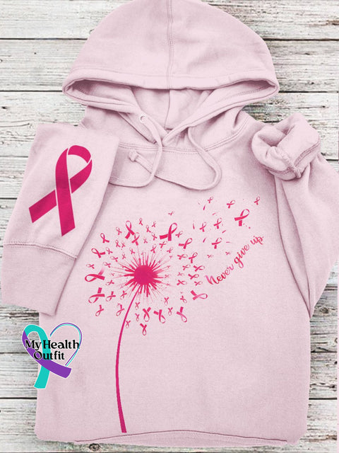 Dandelion Breast Cancer Never Giver Up Pink Ribbon Hoodie / S