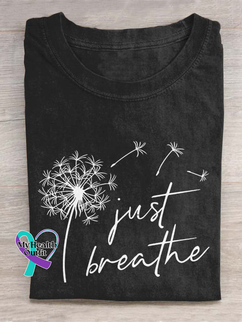 Dandelion Just Breathe Letter Art Design T-Shirt Black / S
