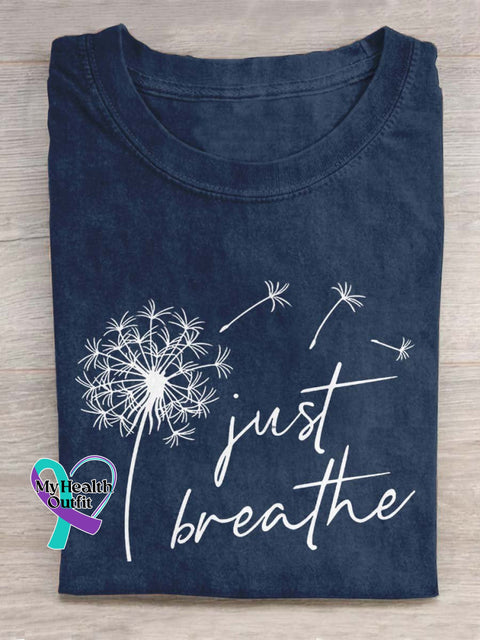 Dandelion Just Breathe Letter Art Design T-Shirt Navy Blue / S
