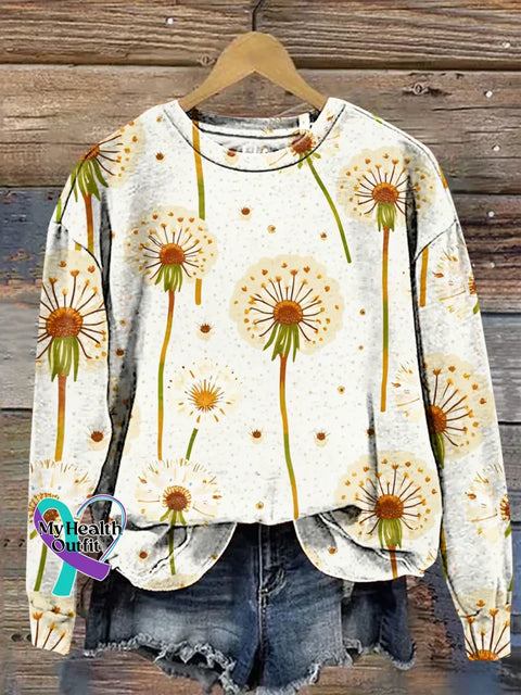 Dandelion Print Casual Sweatshirt Multicolor / S