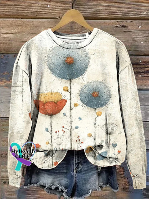 Dandelion Print Casual Sweatshirt Multicolor / S