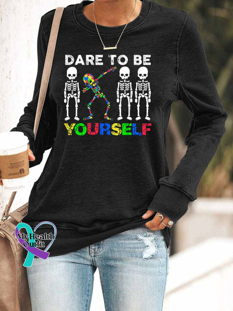 ’Dare To Be Yourself’ Autism Awareness Graphic Women’s Casual Sweatshirt Black / S