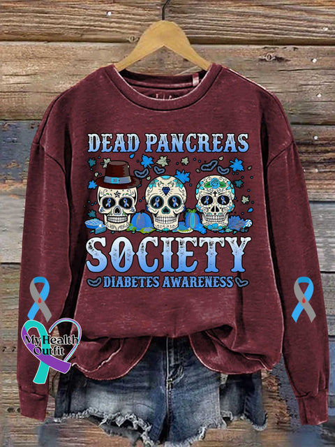 Dead Pancreas Society Diabetes Awareness Art Print Casual Sweatshirt Maroon / S