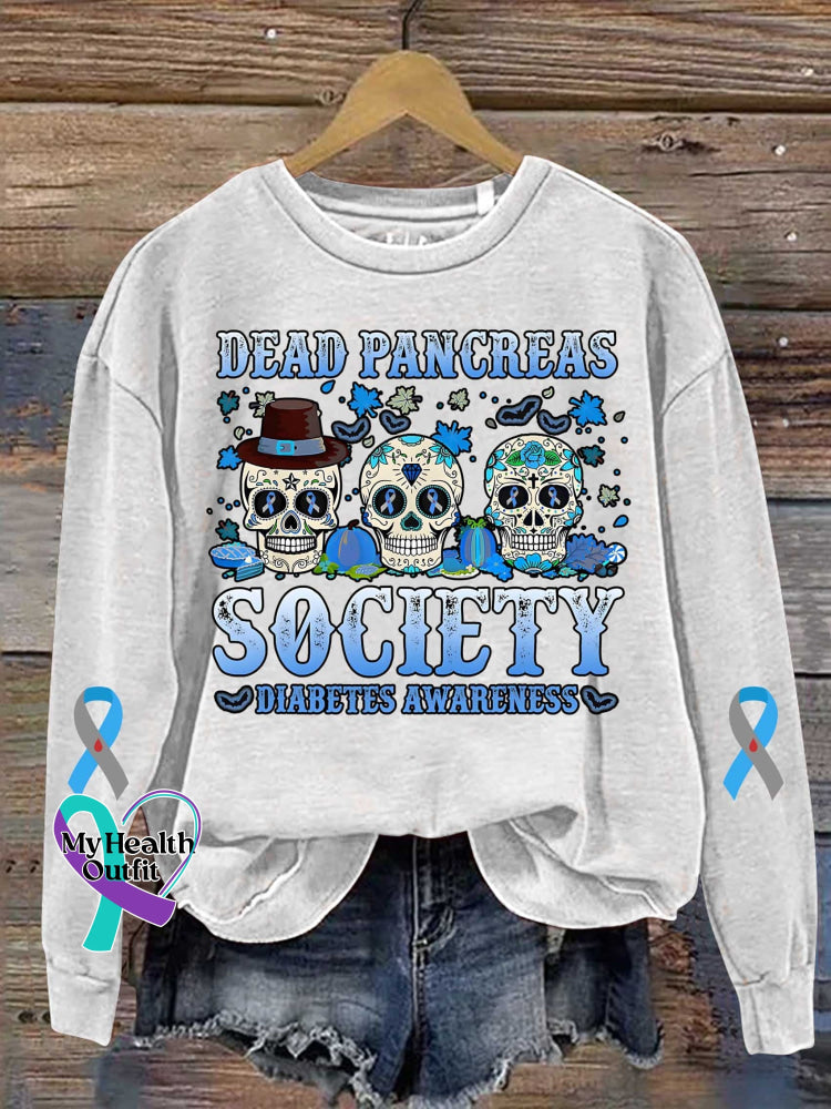 Dead Pancreas Society Diabetes Awareness Art Print Casual Sweatshirt White / S