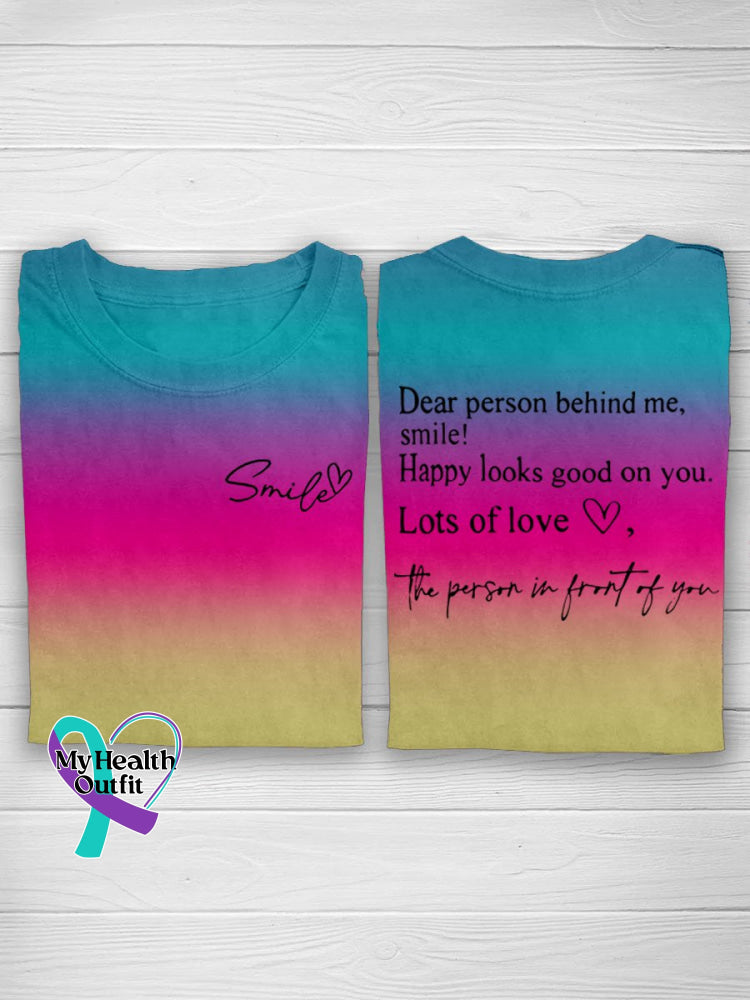 Dear Person Behind Me Smile Casual T-Shirt Purple / S