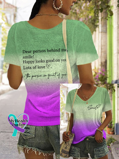 Dear Person Behind Me Smile Ombre Print T-Shirt Grass Green / S
