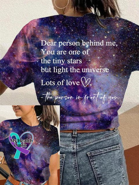 Dear Person Behind Me You Are The Tiny Star But Light Universe Galaxy Print Short Sleeve T-Shirt As