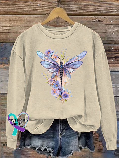 Delicate Dragonfly Floral Let It Be Let Them Printed Casual Sweatshirt Beige / S