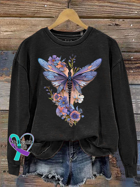 Delicate Dragonfly Floral Let It Be Let Them Printed Casual Sweatshirt Black / S