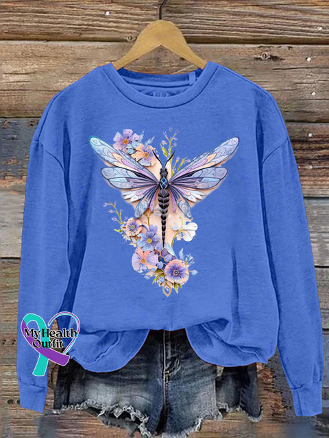 Delicate Dragonfly Floral Let It Be Let Them Printed Casual Sweatshirt Blue / S