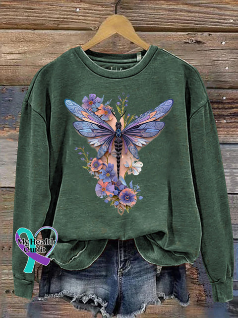 Delicate Dragonfly Floral Let It Be Let Them Printed Casual Sweatshirt Green / S