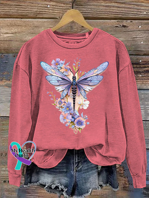 Delicate Dragonfly Floral Let It Be Let Them Printed Casual Sweatshirt GreyPink / S