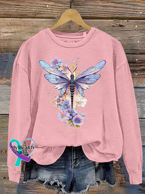 Delicate Dragonfly Floral Let It Be Let Them Printed Casual Sweatshirt LightPink / S