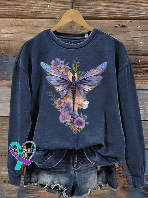 Delicate Dragonfly Floral Let It Be Let Them Printed Casual Sweatshirt NavyBlue / S