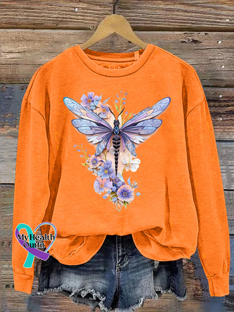 Delicate Dragonfly Floral Let It Be Let Them Printed Casual Sweatshirt Orange / S