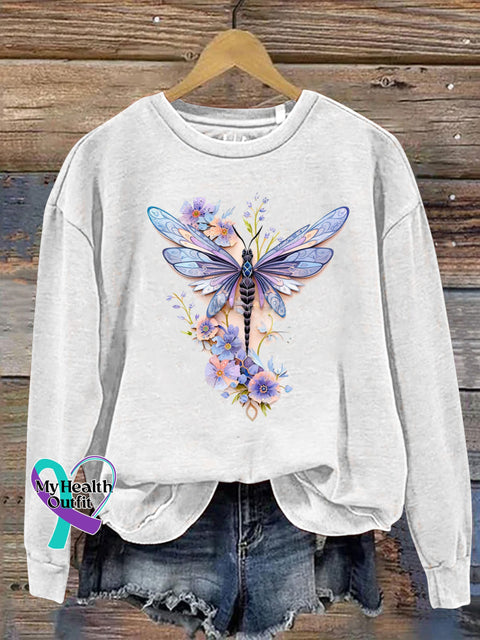 Delicate Dragonfly Floral Let It Be Let Them Printed Casual Sweatshirt White / S