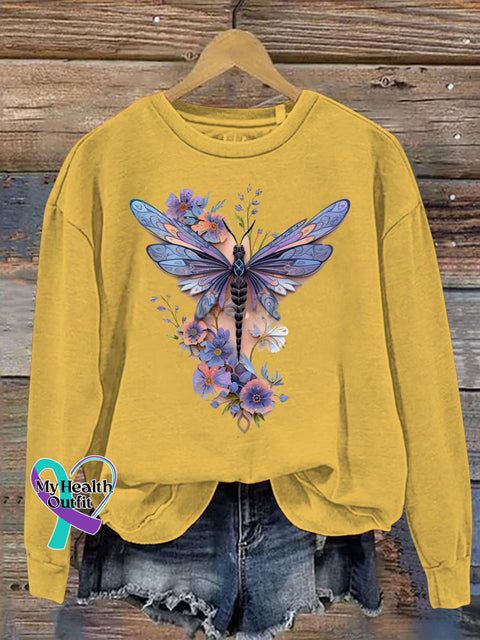 Delicate Dragonfly Floral Let It Be Let Them Printed Casual Sweatshirt Yellow / S