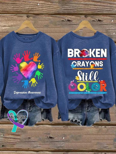 Depression Awareness Broken Crayons Still Color Print Pattern Casual Sweatshirt Blue / S