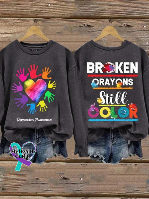 Depression Awareness Broken Crayons Still Color Print Pattern Casual Sweatshirt Grey / S