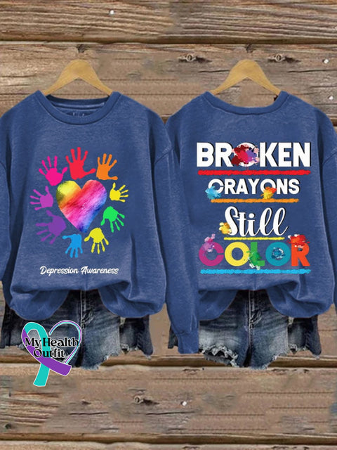 Depression Awareness Broken Crayons Still Color Print Sweatshirt Blue / S