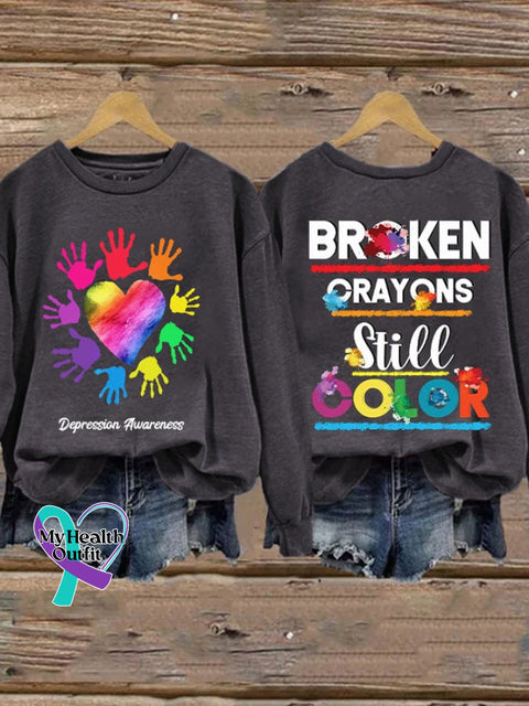 Depression Awareness Broken Crayons Still Color Print Sweatshirt Dark Grey / S