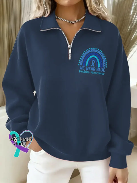 Diabetes Awareness Art Casual Long Sleeve Zip Sweatshirt Blue / S