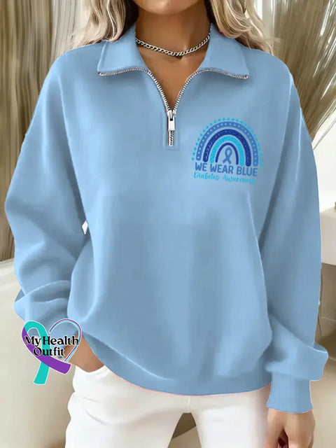 Diabetes Awareness Art Casual Long Sleeve Zip Sweatshirt LightBlue / S