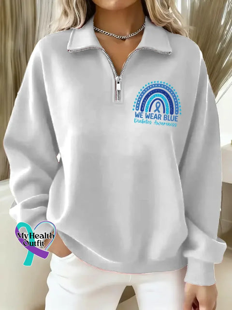 Diabetes Awareness Art Casual Long Sleeve Zip Sweatshirt White / S