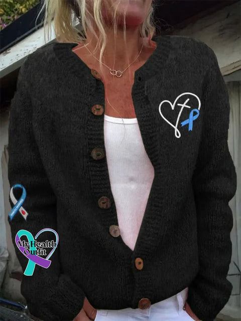 Diabetes Awareness Art Print Casual Buttoned Sweater Black / S