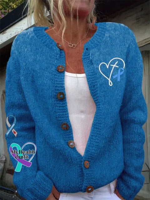 Diabetes Awareness Art Print Casual Buttoned Sweater Blue / S