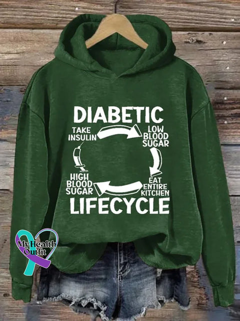 Diabetes Awareness Art Print Casual Hoodie Sweatshirt Green / S