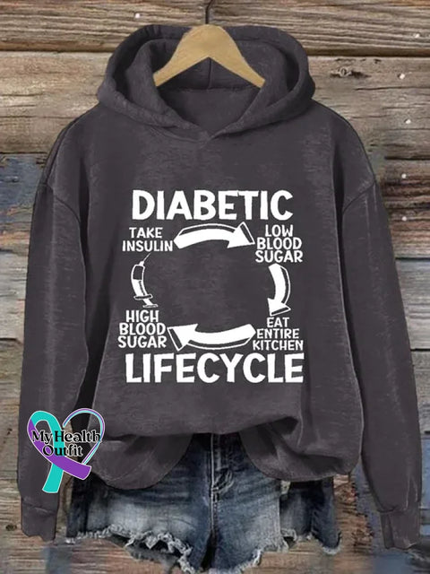 Diabetes Awareness Art Print Casual Hoodie Sweatshirt Grey / S