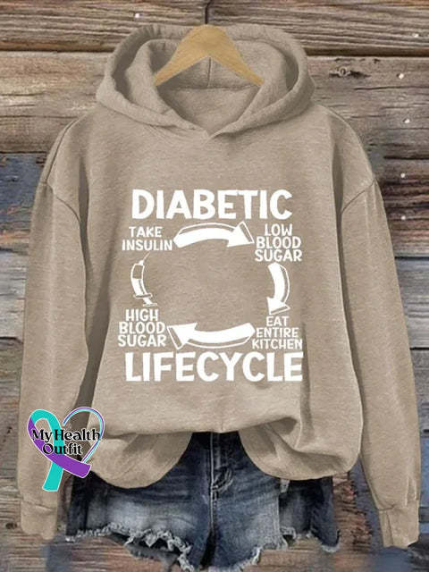 Diabetes Awareness Art Print Casual Hoodie Sweatshirt Khaki / S